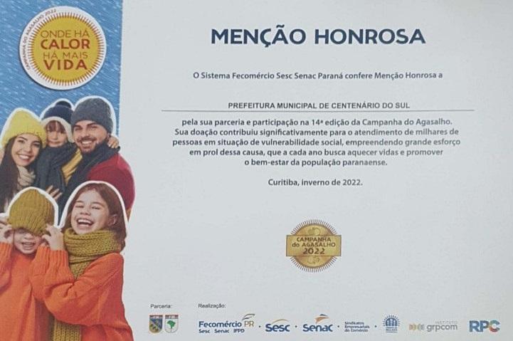 SOCIAL – Centenário do Sul recebe Menção Honrosa pela campanha do agasalho 2022 e lança a Campanha do Material Escolar